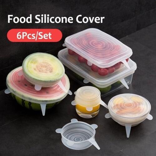 Universal Food Silicone Cover 6Pcs/Set Silicone Food Wrap Bowl Pot Lid Pan Cooking Kitchen Cookware Lids Silicone Stretch Lids