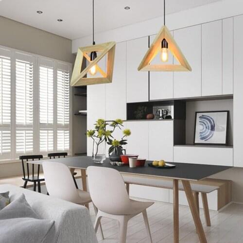 Vintage Wood Pendant Light Indoor LED Modern Lamp Nordic Restaurant Bar Coffee Shop Dining Room Ceiling Hanging Lighting Fixture