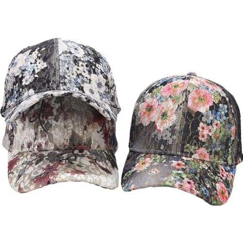 Women Lace Baseball Cap Girl Adjustable Outing Sun Hat Female Flower Printing Peaked Cap Trucker Hats Lady Cotton Sports Caps