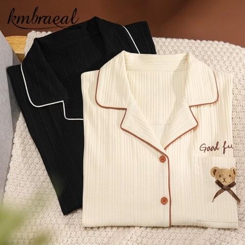 Women Pajama Lovers Spring and Autumn Long Sleeve Sleepwear Cotton Cartoon Bear Leisurewear Thin Summer Suit Can Be Worn Outside