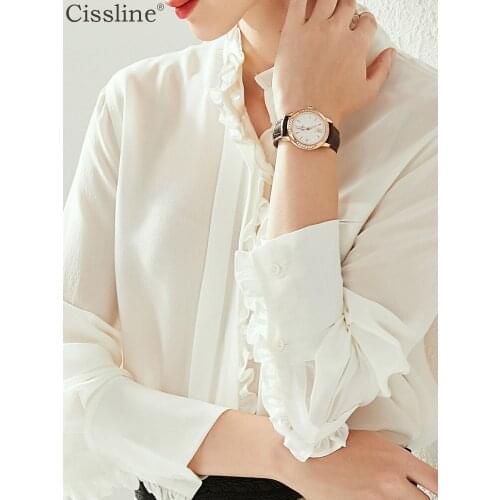 Real ilk shirt tops 2021 spring new round neck white long sleeves white mulberry silk shirt women