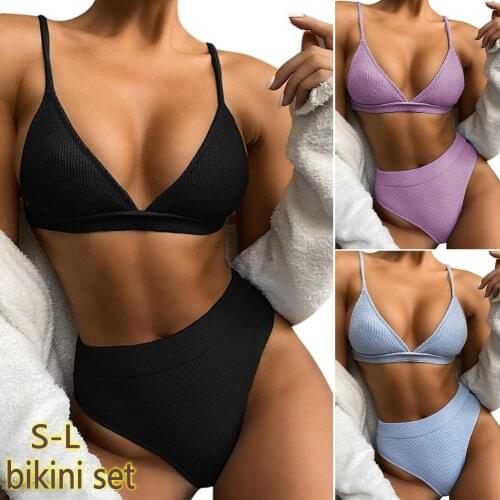 Bikini купальник женский Women Two Piece Swimsuit Push-up Bra Deep V High Waisted High Cut Bikini Set Sexy Bathing Suits