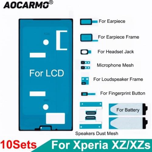 10Sets For Sony Xperia XZ XZs F8332 F8232 LCD Screen Adhesive Front Frame Glue Earpiece Loudspeaker Dust Mesh Full Set Sticker