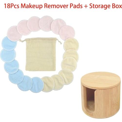 18Pcs Reusable Cotton Pads Makeup Remover Pads Washable Round Bamboo Make Up Pads Nursing Skin Care Pads With Storage Box