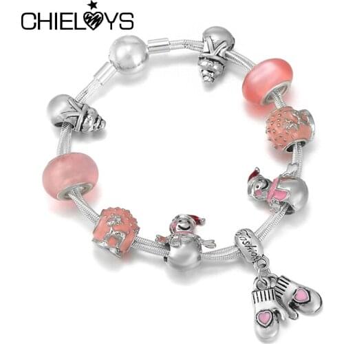 2021 Trendy Multi-layer Chain Womans Charm Bracelet With DIY Snowman Beads Bracelets For Women on Hand Christmas Jewelry Gift