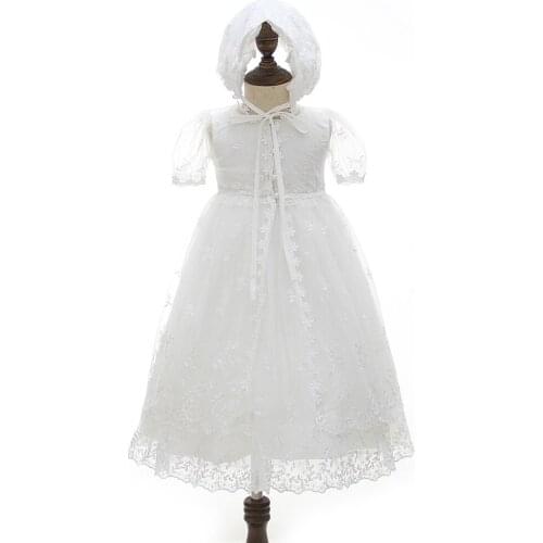 3pcs White Long Baptism Baby Girl Dress&Cardigan Birthday Weddings Vestido Christening Gowns 0-24Month Baby Clothes OBF204004