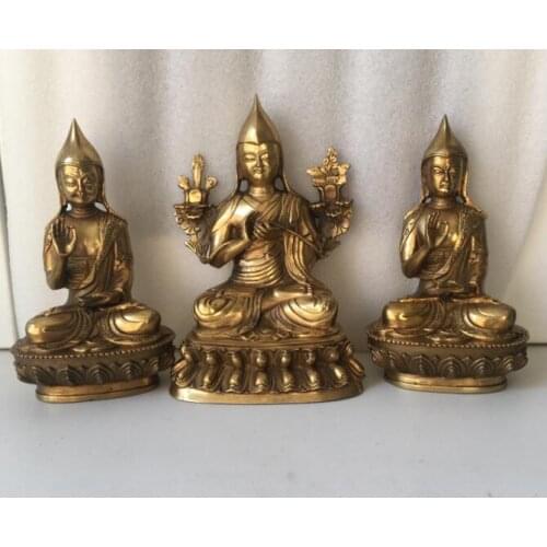 3 PCS Set Tibet Copper Bronze Tsongkhapa Ke Zhujie Gentown Juba Goddess Buddha Statue 21cm/15cm