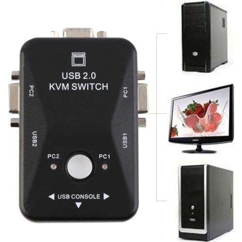 50set High Quality 2 Port USB 2.0 KVM Switch Switcher 1920*1440 VGA SVGA Switch Splitter Box for Keyboard Mouse Monitor Adapter