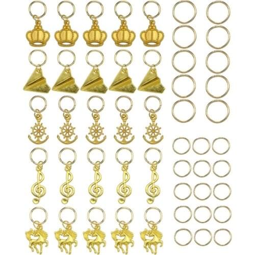 50 Pcs/set Metal African Hair Rings Beads Cuffs Tubes Charms Dreadlock Dread Hair Braids Jewelry Decoration Crown Aircraft Gold