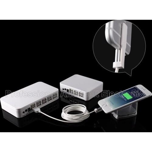 6 port mobile phone security display stand tablet burglar alarm cellphone charging anti-theft device with security box cables