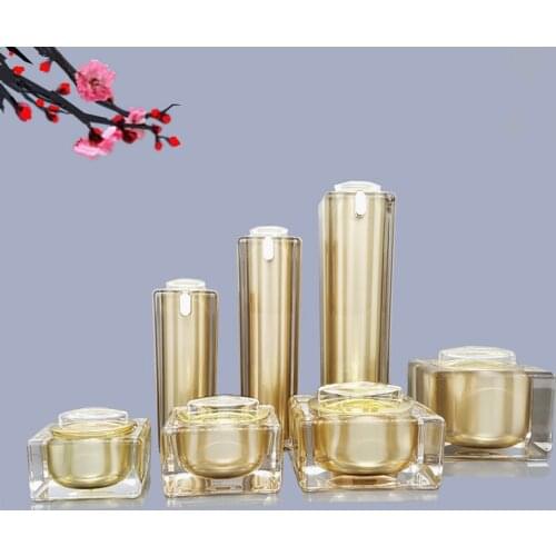 6pcs 10g 15g 30g 50g Gold Acrylic Cream Jar Empty Cosmetic Bottle Container Jar Square Lotion Pump Bottle 30ml 50ml 100ml