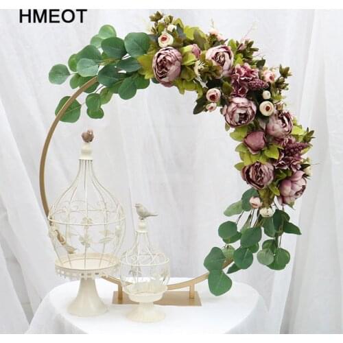 60cm self made metal small arch party wedding backdrop decor table centerpiece set flower stand with artificial flower peonies