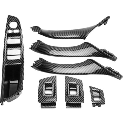 7Pcs Car Driver Seat Front Left Armrest Interior Door Handle Trim Carbon Fiber Car Styling for BMW 5 Series F18