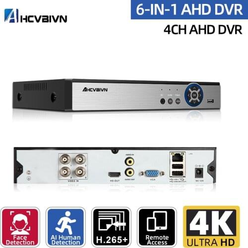 AHCVBIVN Metal Shell 4CH 8MP 4K H.265+ Xmeye 6 in 1 XVI TVI CVI NVR AHD AI Face CCTV DVR Simulation Surveillance Video Recorder
