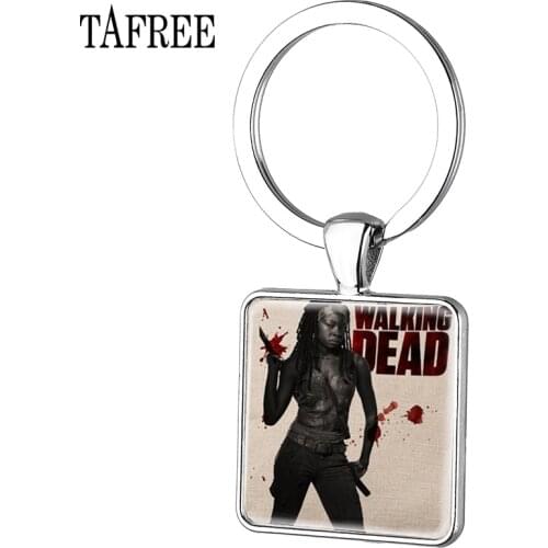 TAFREE Classic Movie The Walking Dead Square Keychain Punk Keep Calm And Kill Zombies Pendants Key Chain Jewelry QF177
