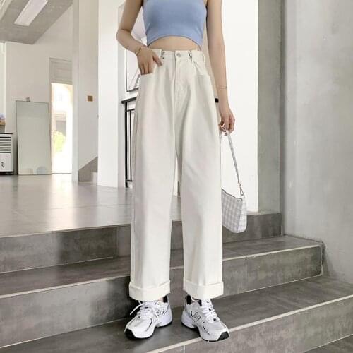 White Women Pants High Waist Casual Female Harem Pants Trousers Cotton Streetwear Office Lady Korean Style Loose Straight Pants