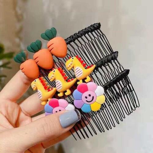2021new hildren combs Broken hair clip Hair crusher Cute bangs Lovely inserted comb Animal fruit plant accessories for girl gift