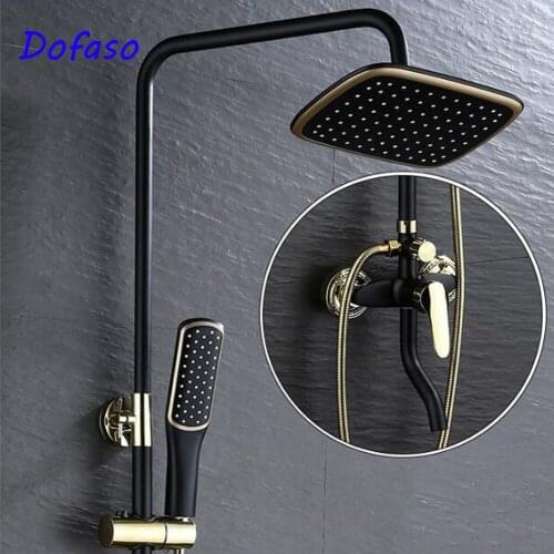 Dofaso antique hotel or home rainfull shower faucet set in bath black gold shower mixer set sprinkler factory price