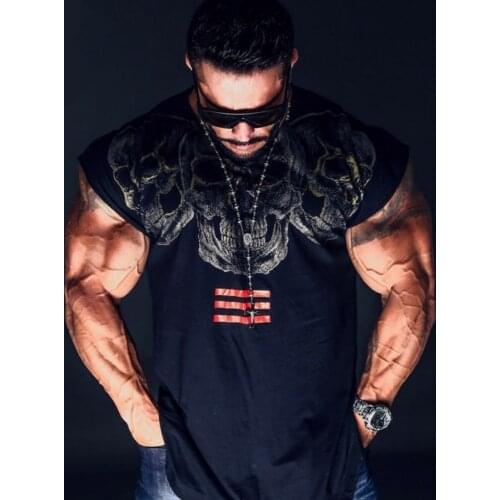 Mens Cotton Printed t shirt Summer Gyms Fitness Bodybuilding sleeveless T-Shirts Male Fashion Casual Workout Tees Tops Clothing