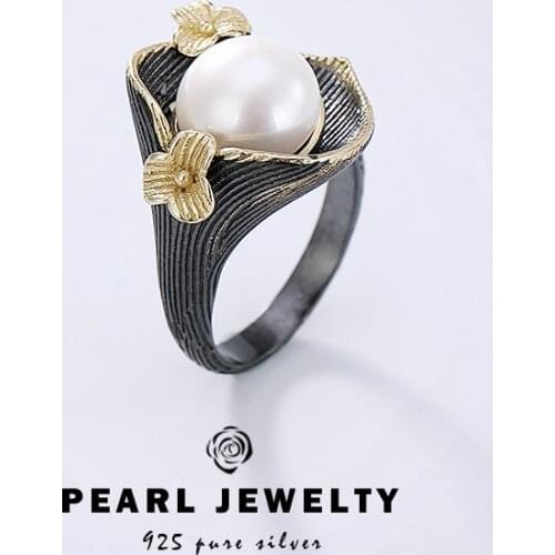 Natural 925 sterling silver inlaid pearl Italian craftsmanship exaggeration for women rings individuality sterling silver rings