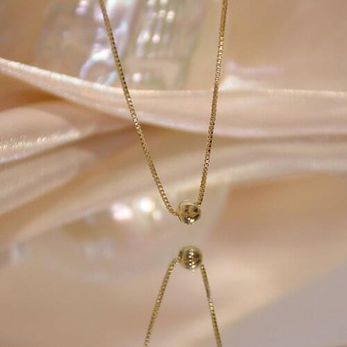 Korea Fine Jewelry14k Real Gold Plated Simple Bean Chic Clavicle Chain Short Necklace for Woman Daily Elegant Necklace