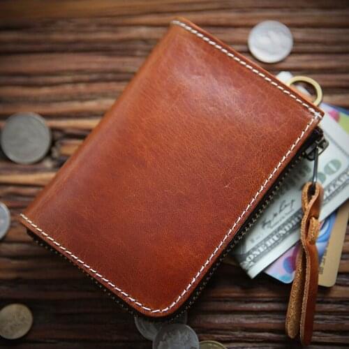 2020 Genuine Leather Wallet For Men Male Vintage Handmade Short Small Mens Zipper Purse With Card Holder Coin Pocket Money Bag