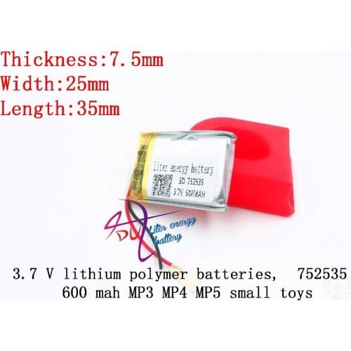 Li-po 3.7V,600mAH,752535 polymer lithium ion / Li-ion battery for power bank,tablet pc,mp3,mp4,cell phone