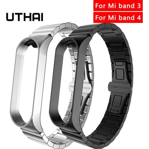 UTHAI Metal Stainless Steel Strap For xiaomi watch band For xiaomi Mi band 4 Wrist Strap For Mi band 3 Bracelet watchband