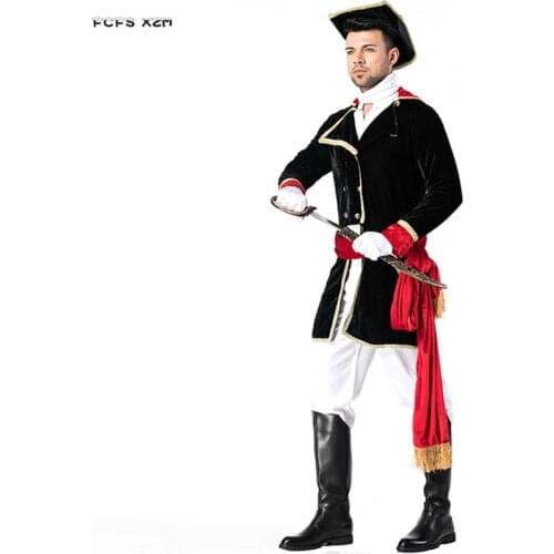 Men Halloween Officer Soldier Uniform Costumes Knight Pirate Cosplay Carnival Purim Masquerade Stage Play Nightclub Party Dress