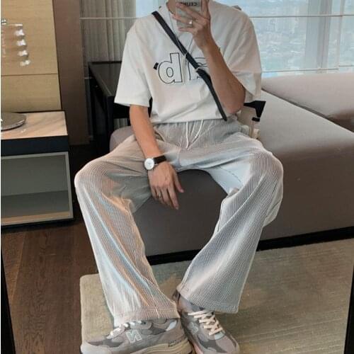 Summer Mens Anti-Wrinkle Ice-Feeling Casual Pants Thin Section Breathable Elasticity Dirt-Resistant Straight Drape Trousers