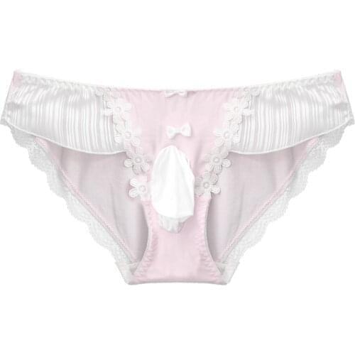 Mens Low Waist Underpants Erotic Lingerie Underwear Flower Embroidery Lace Trim Briefs Elastic Waistband Bulge Pouch Panties