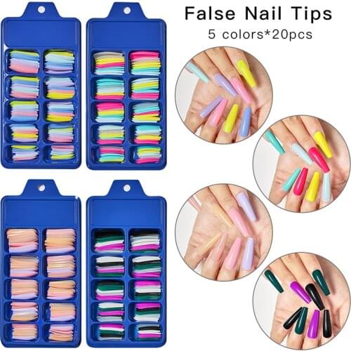 100pcs/Box False Nail Tips Colorful Full Cover False Nail Art Manicure Nail Art Fake Manicure Extension Tools