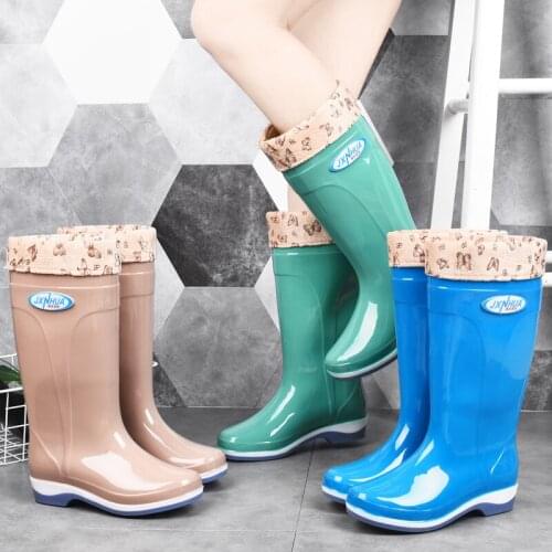 Miaoguan Rainshoes Womens Rain Shoes Adult Rain Boots Anti-Slip Waterproof Kitchen Hose Rubber Boots Fleece-Lined Warm Shoes 41