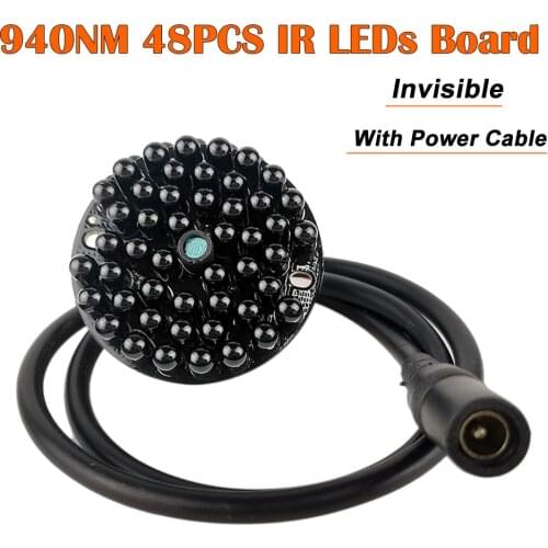 Invisible 940nm IR Infrared LED Board 48pcs At Night NO exposure Infrared Light Board With Power Cable