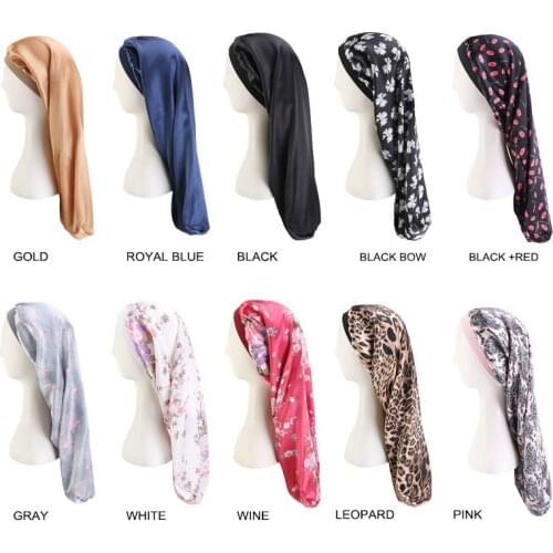 New Long Satin Bonnet Sleep Hair Cap with Band Long Hair Care Bonnet Night Sleep Cap Night Hat for Women Headwear for Chemo