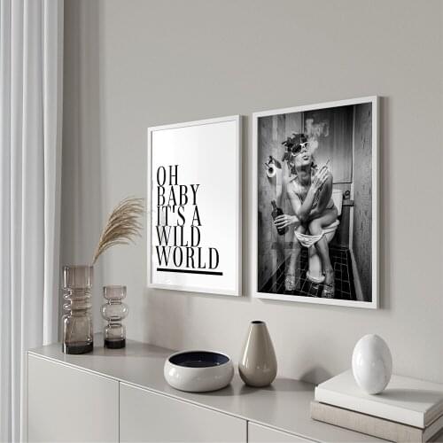 Wild World Posters,Fashion Art Wall Pictures, Beauty Room, Bathroom Decor,ModernPopular Black and White Canvas Painting