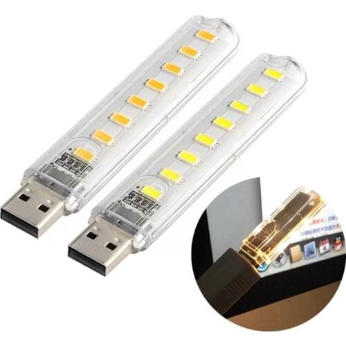 Portable Night USB Gadget Lighting For PC Laptop 8 LED Mini Mobile Power USB LED Lamp Camping Computer Power Charger Warm White
