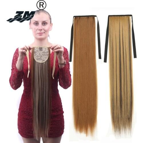 ZM Ombre Long 24" Straight Synthetic Ponytail Hair Extensions Wrap On Clip-in Pony Tails Natural Hair Heat Resistant Hair Pieces