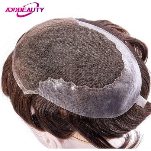Lace Front PU Men Toupee Human Hair Replacement Systems Indian Remy Hair Men Wig Hairpiece Pure Handmade Customized Mens Wigs