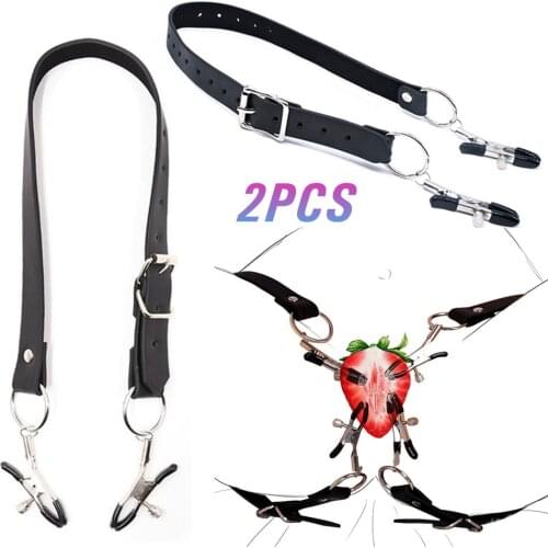 BDSM Bondage Restraint Wrap Around Thigh Spread Labia Spreader Straps With Vagina Clamps Humiliation Play Nipple Clamps Roleplay