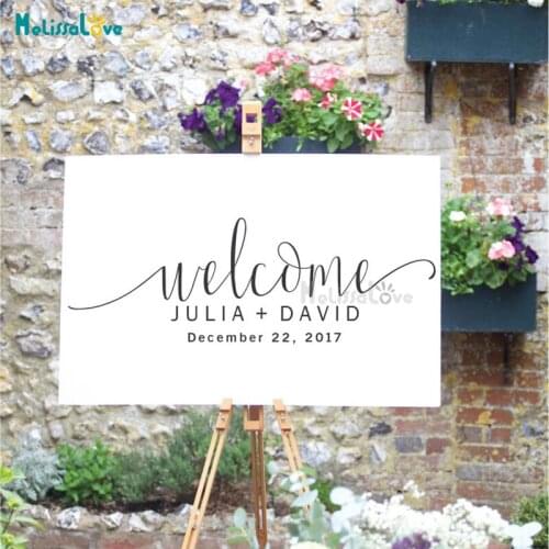 Wedding Party Decal Welcome Sigh Personalized Name And Date Decor Removable Vinyl Wall Mirror Board Sticker BD681