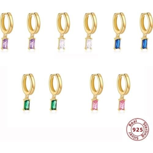 925 Sterling Silver Colorful Zircon Crystal Pendant Earrings Minimalist Round Circle Small Hoop Earrings Silver Huggies Jewelry