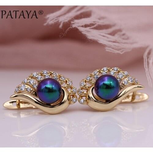 PATAYA New Sector Micro-wax Inlay Dangle Earrings 585 Rose Gold Natural Zircon Fine AB Shell Pearl Wedding Party Fashion Jewelry