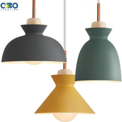 Nordic macaron Pendant Lights Wood Fashion Minimalist design LED Dining RoomThree heads Indoor Lighting