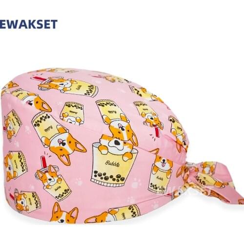 Scrubs women Adjustable Cotton Bandage Cap For Male And Famale Nurse Hat dog patter print Cap Surgicals Hat nurse accessories