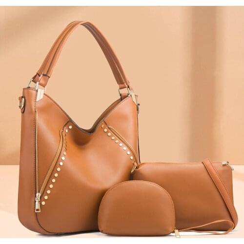 High Quality Women Pu Leather Handbag Tote Bags Large Capacity Ladies Shoulder Bag Casual Female 3 Pieces Set Messenger Bags New