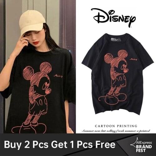 Disney Harajuku Streetwear Mickey Mouse Print Short Sleeve T-shirt Women clothes Summer O-Neck Korean Girls Black Tops Tee Plus
