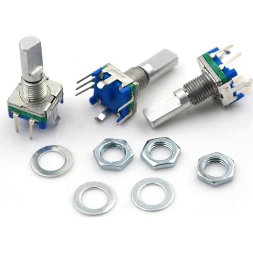 3Pcs/lot Shaft 6mm Hole Shaft 20 Detents Points 7mm 5Pin D 360 Degree Rotary Encoder w Push Button Potentiometer 14 x 12 x 6mm