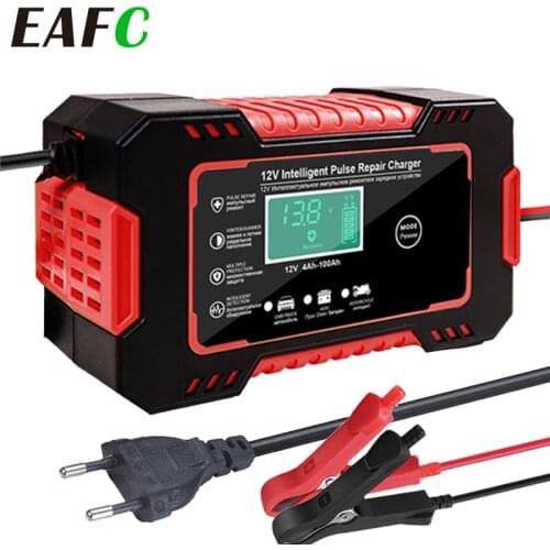 Car Battery Charger Full Auto Motorcycle 12V 6A Pulse Repair LCD Display AGM Deep cycle GEL Lead-Acid Charger EU Plug