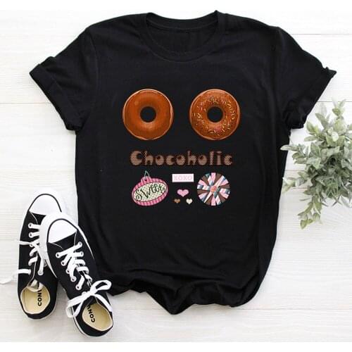 Chocolate Valentines Day Print ladies T-shirt ladies casual basis O-collar white shirt short sleeve ladies T-shirt TX9101